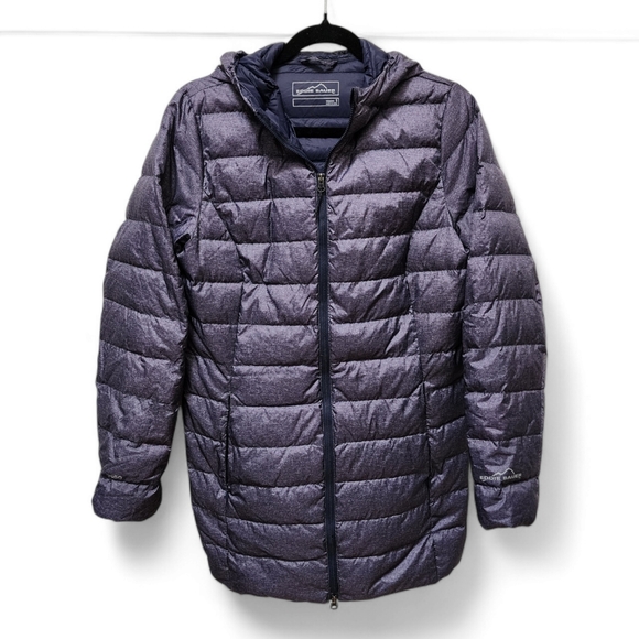 Eddie Bauer Cirruslite 650 Down Parka Navy Heather Blue with Hood, Size S - Picture 1 of 6